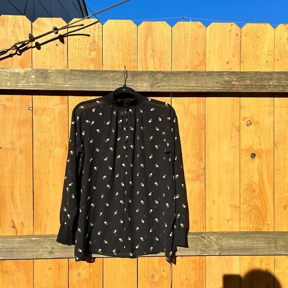 Cabi Floral Embroidered Smocked Neck Long‎ Sleeve Sheer Blouse, Xxs Oversized - Picture 2 of 10